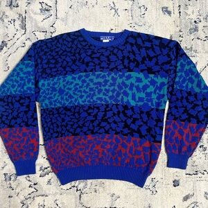 Mexx Vintage 80’s Blue and Red Patterned Crewneck Sweater